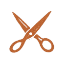 Pair of scissors with rust-colored handles
