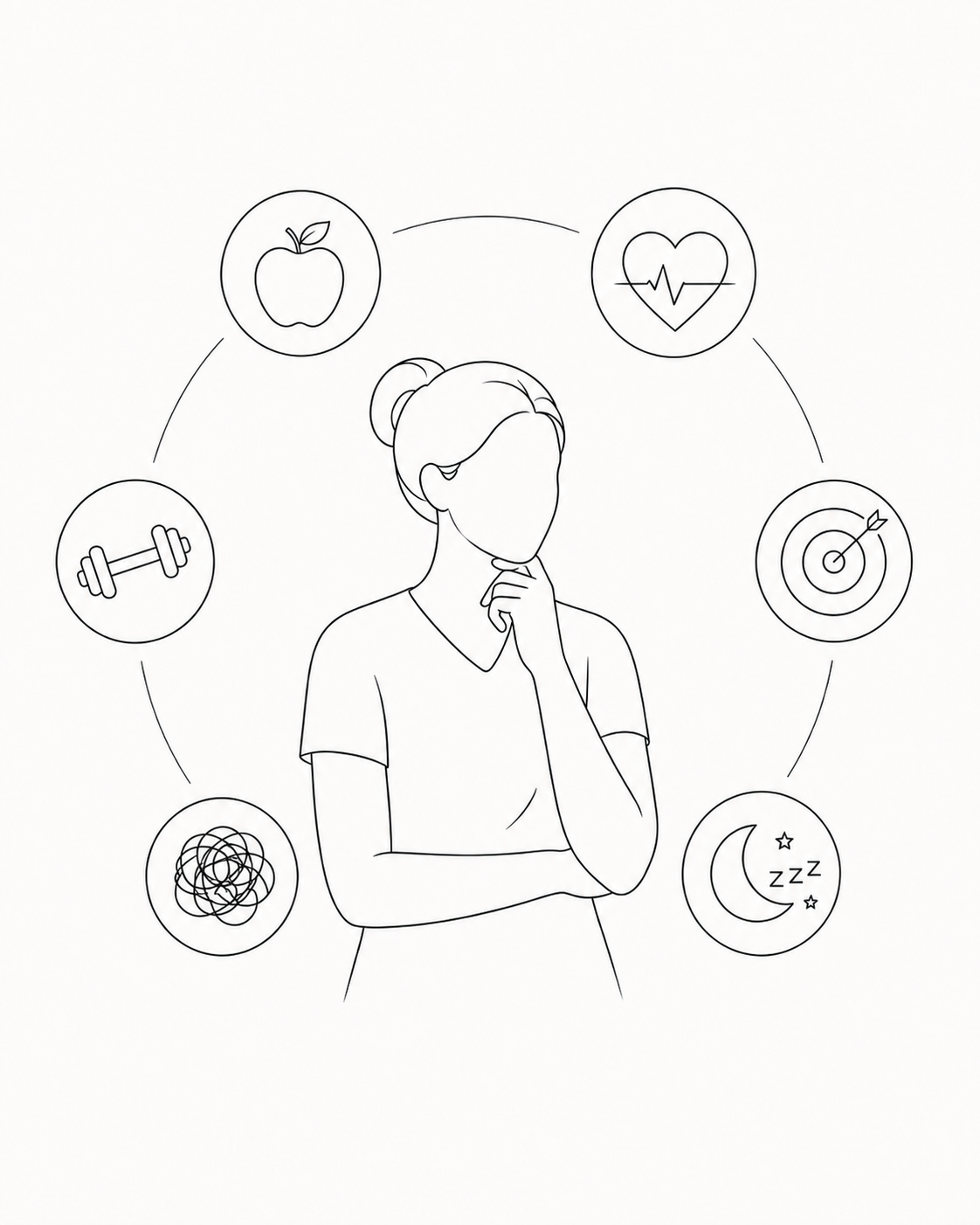 Illustration showing pain is complex and influenced by many factors such as movement, strength, fitness, sleep and wellbeing
