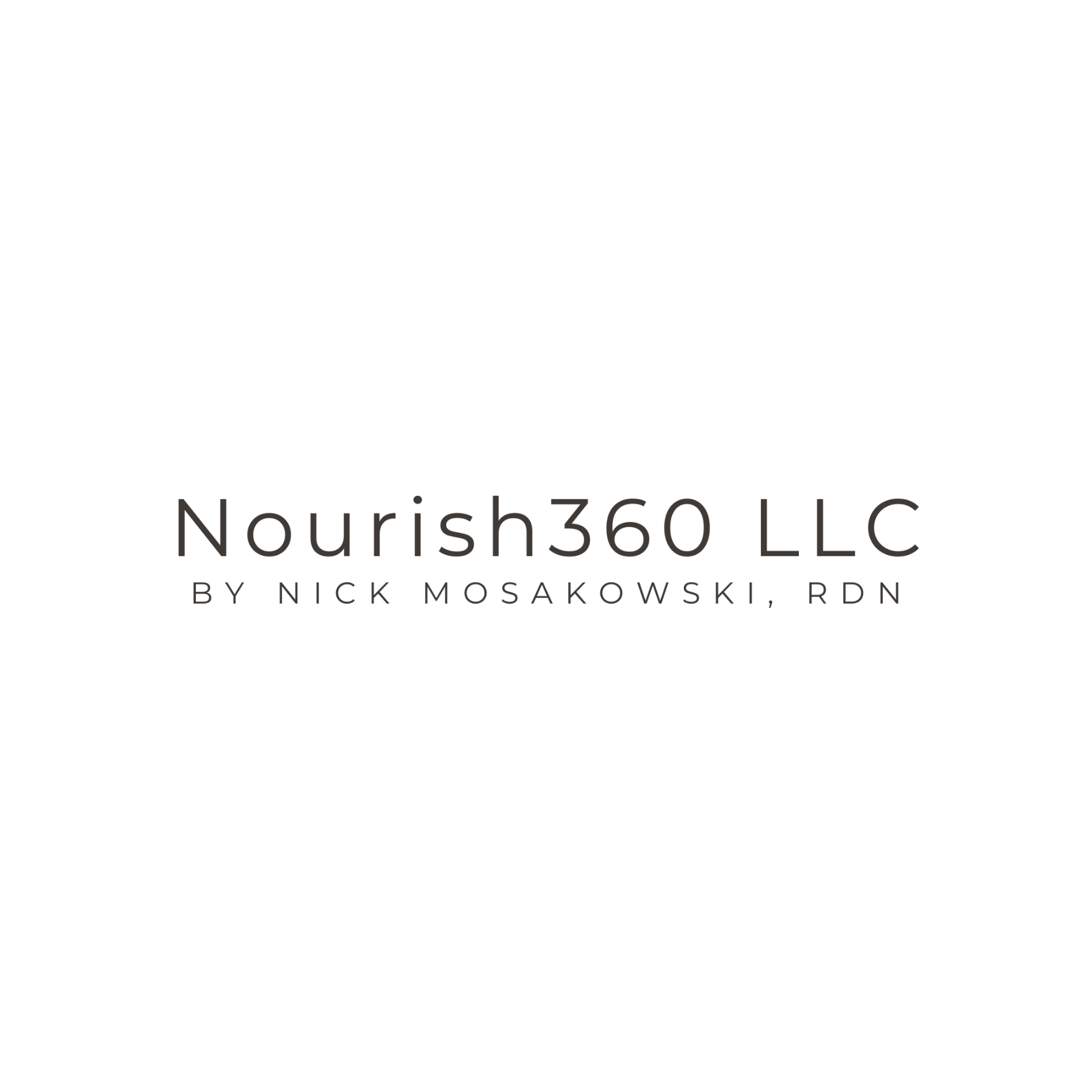 Logo of Nourish360 LLC, designed by Nick Moskowski, featuring a stylized leaf and plant motif with the company's name and the designer's credit below.