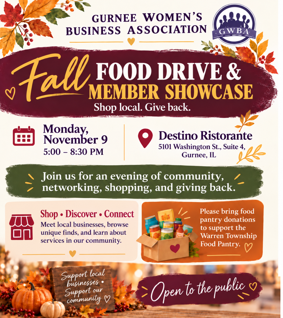 GWBA Fall Food Drive & Member Showcase