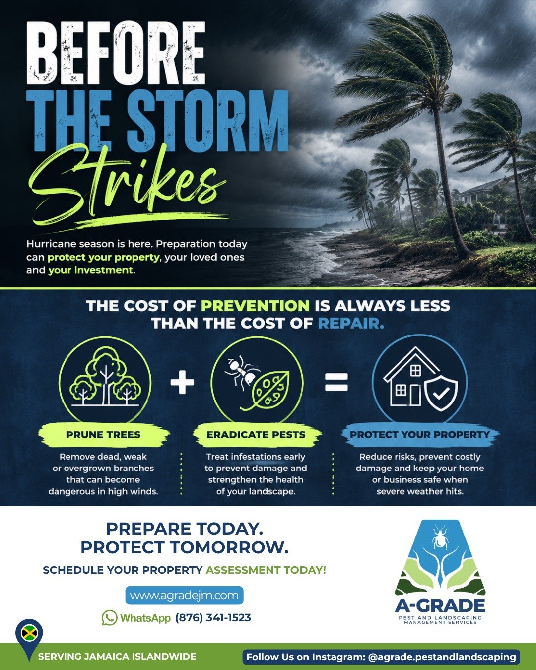 The cost of prevention is always less than the cost of repair.

This hurricane season, let us help you
🌳 Prune Your Trees
🐜 Eliminate Pests
🏡 Protect Your Property
--
Prevention Today. Protection Tomorrow.

WhatsApp us for a FREE assessment!
📲 (8