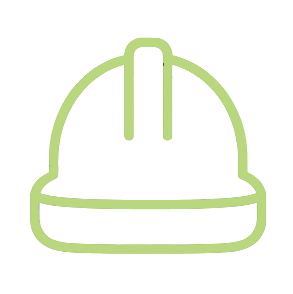Outline of a safety helmet in light green on a black background.