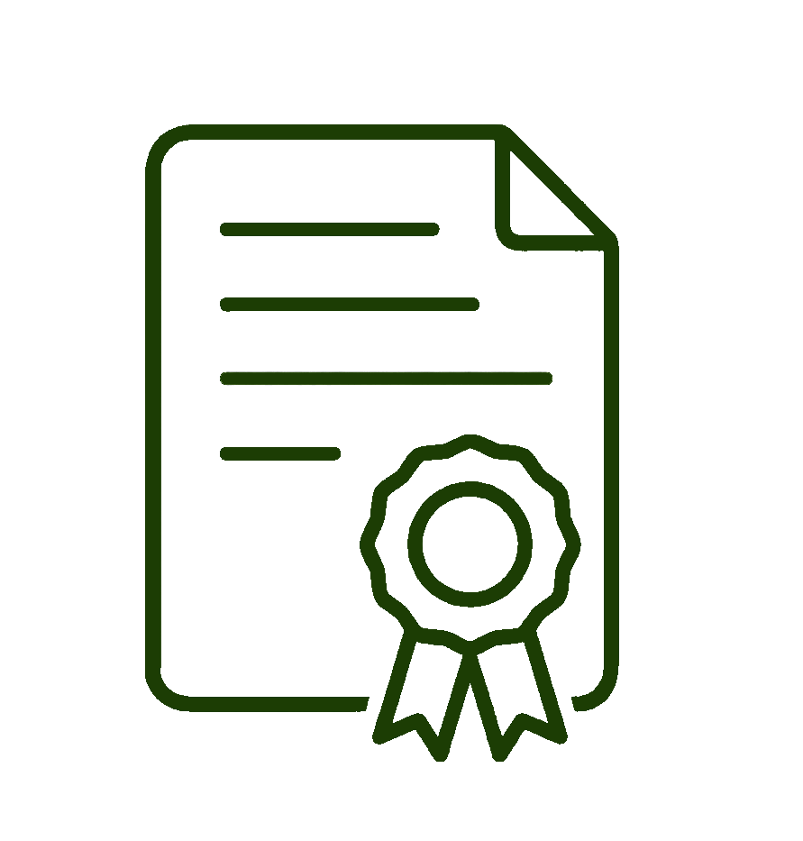 Outline of a certificate with a ribbon or seal at the bottom.