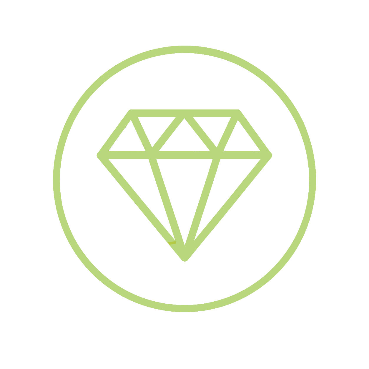 Green outline of a diamond inside a circle on a black background.