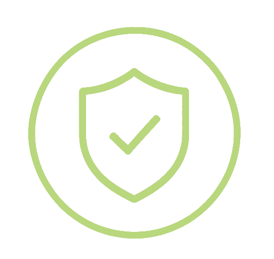 Green shield icon with a checkmark inside, indicating security or protection.