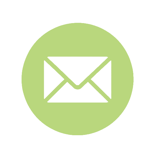 Black icon of an envelope inside a green circle on a black background
