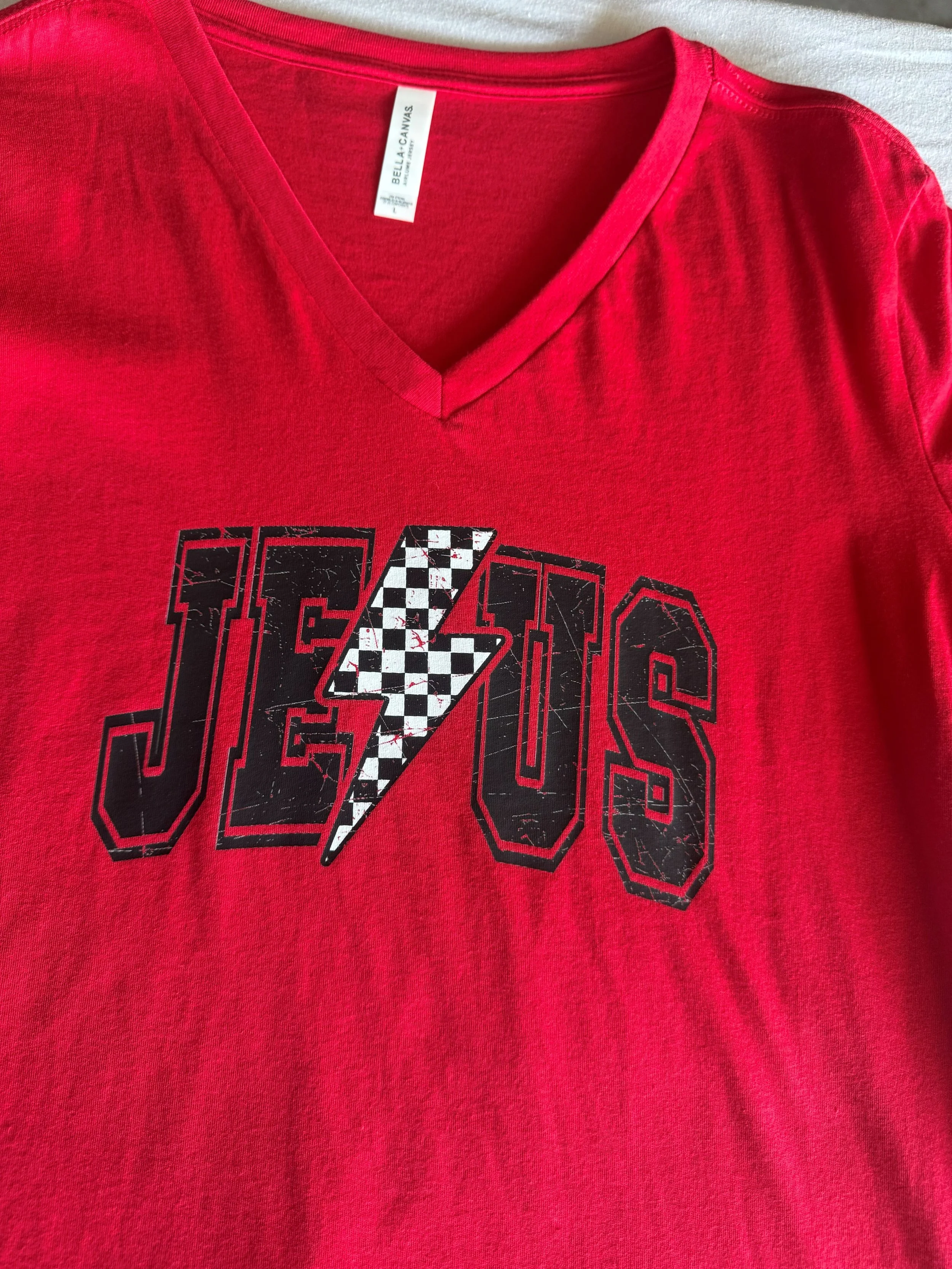 Jesus Lightning Bolt V-Neck Tee
