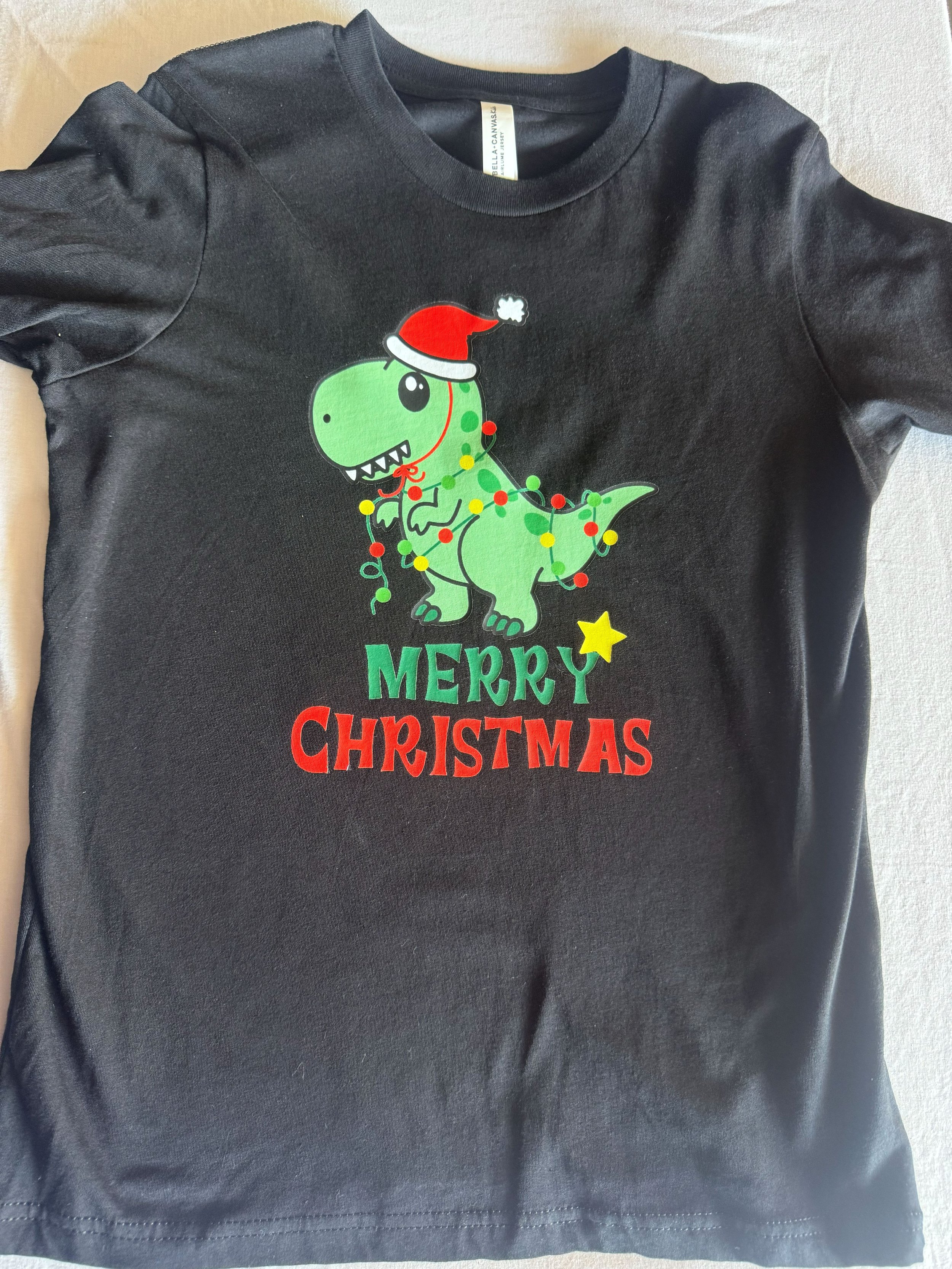 Merry Christmas Dinosaur Tee - Black