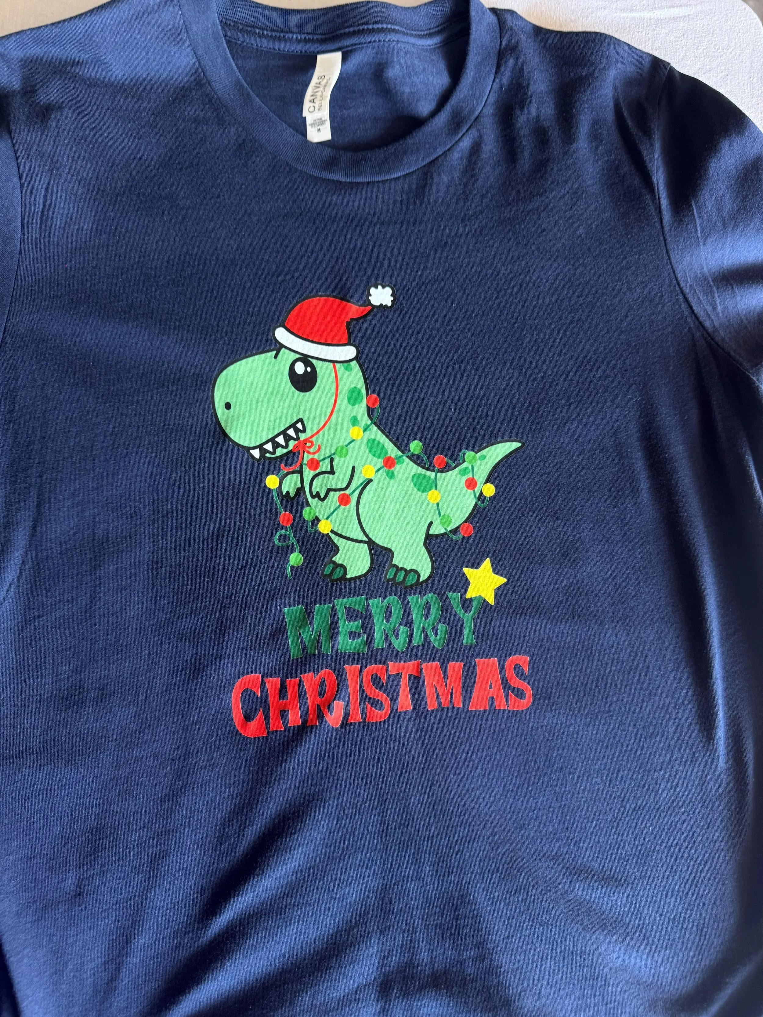 Merry Christmas Dinosaur Tee - Navy