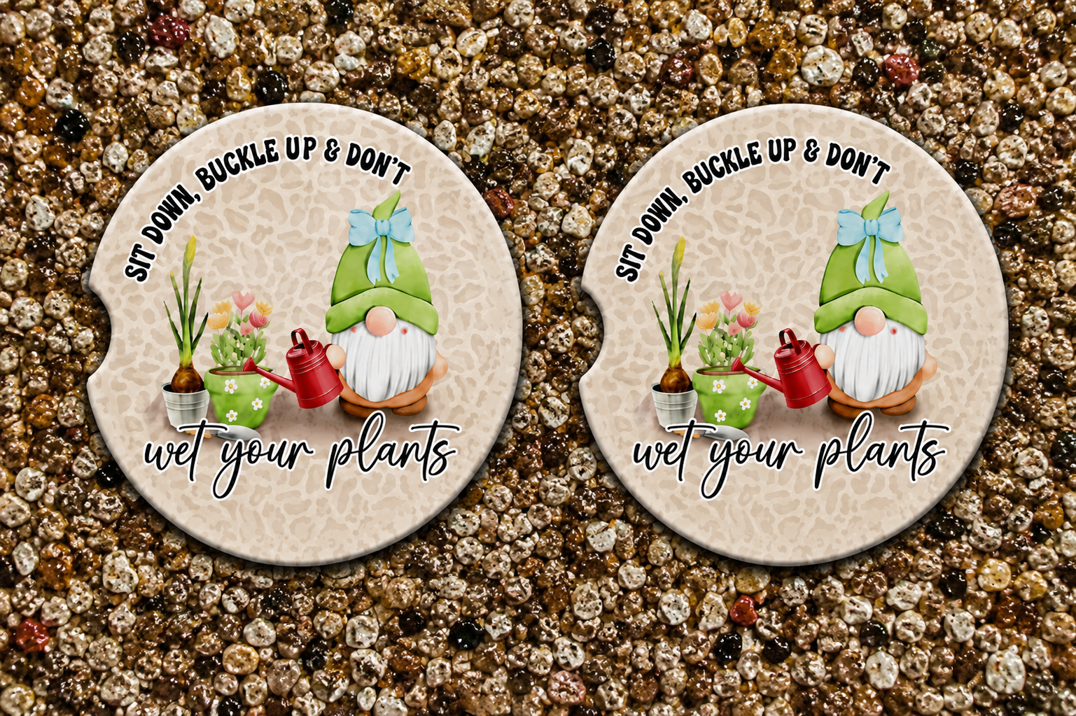 Whimsical Gnome Car Coasters