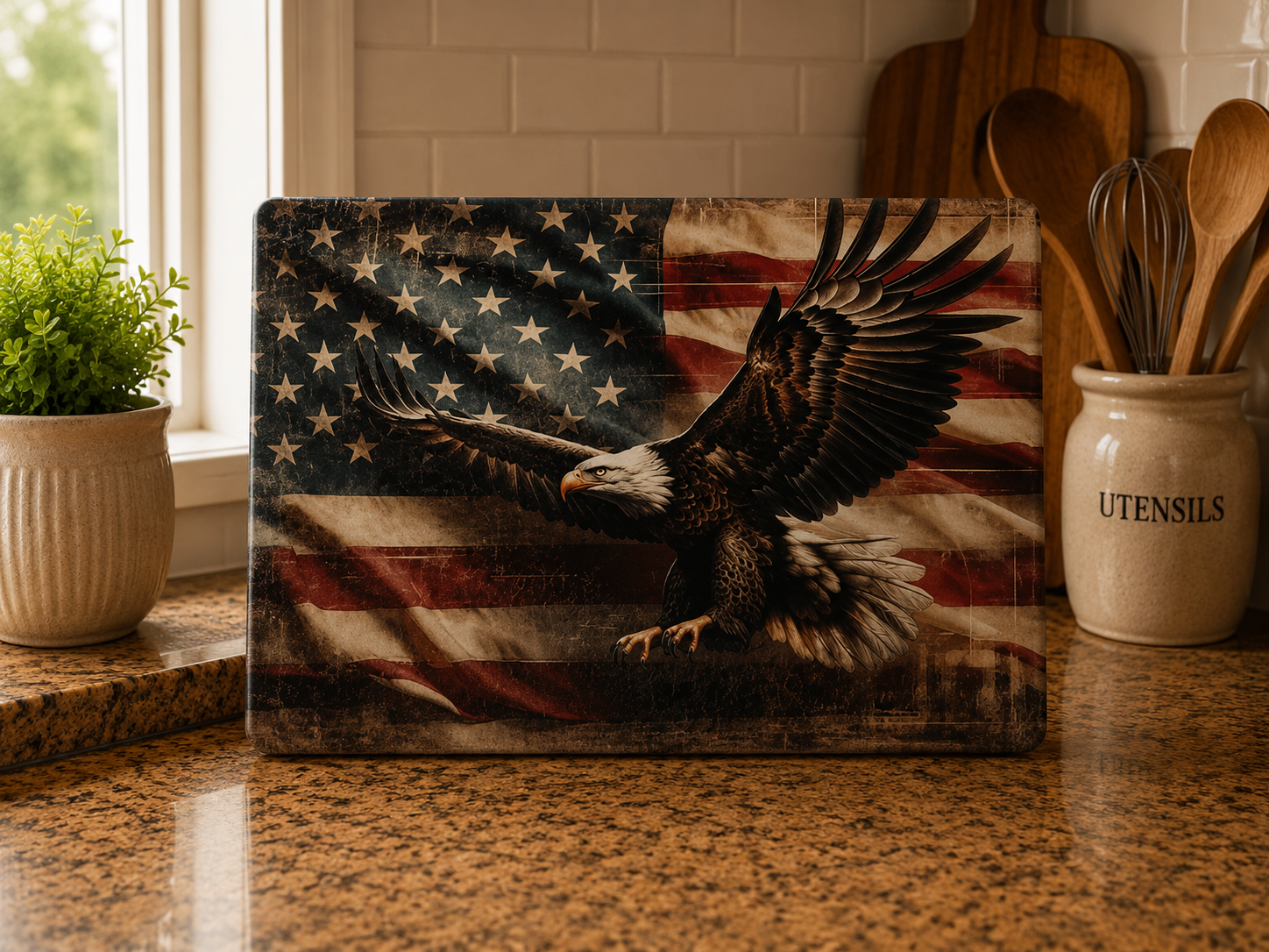 Patriotic Eagle Glass Cutting Board