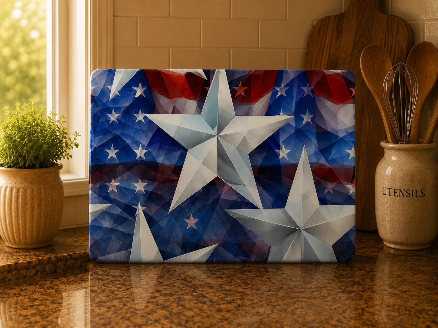 Patriotic Stars Glass Cutting Board
