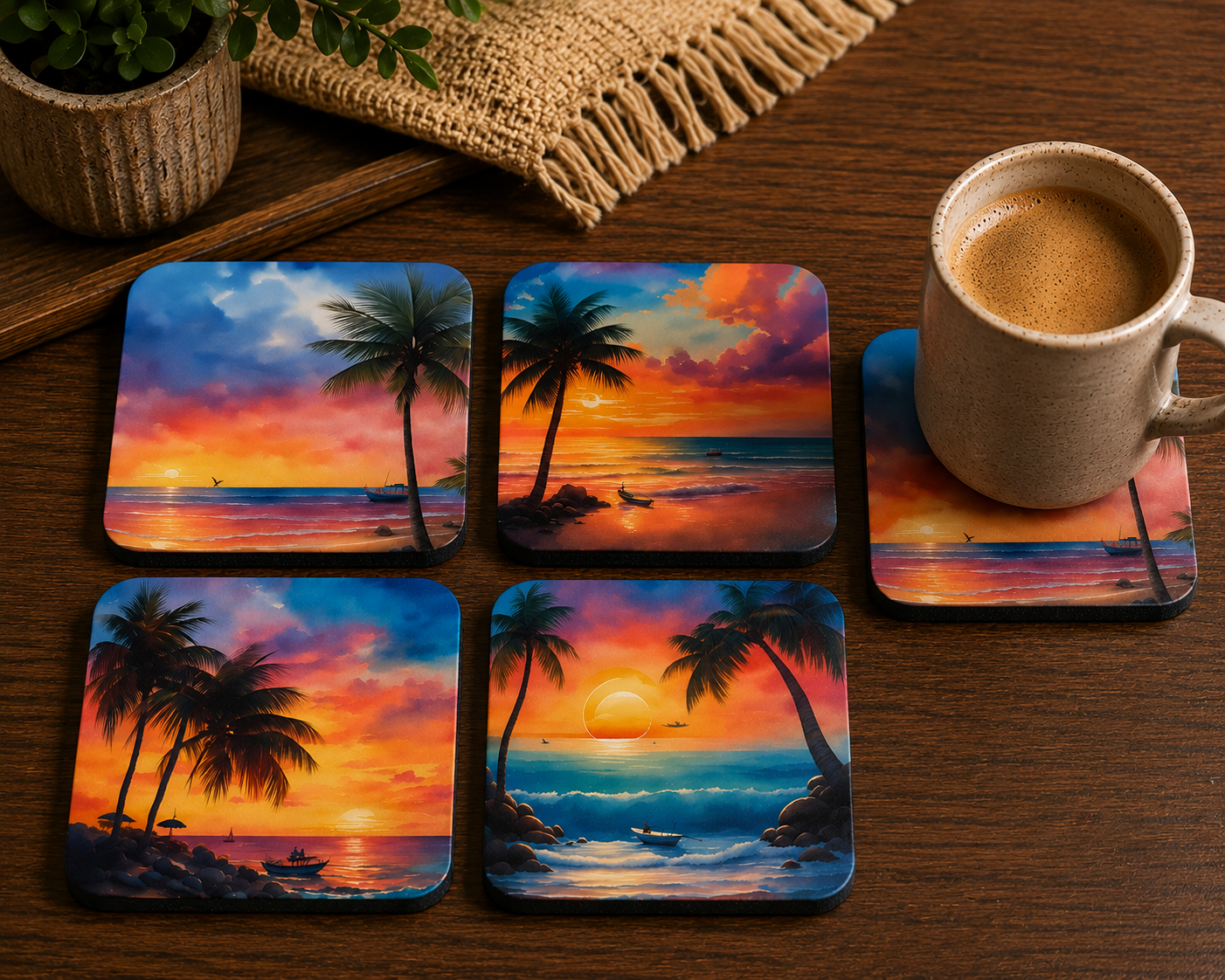 Sunset Beach Coasters - Set of 4