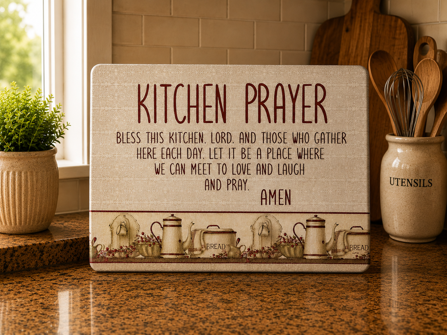 Inspirational Kitchen Prayer Glass Cutting Board