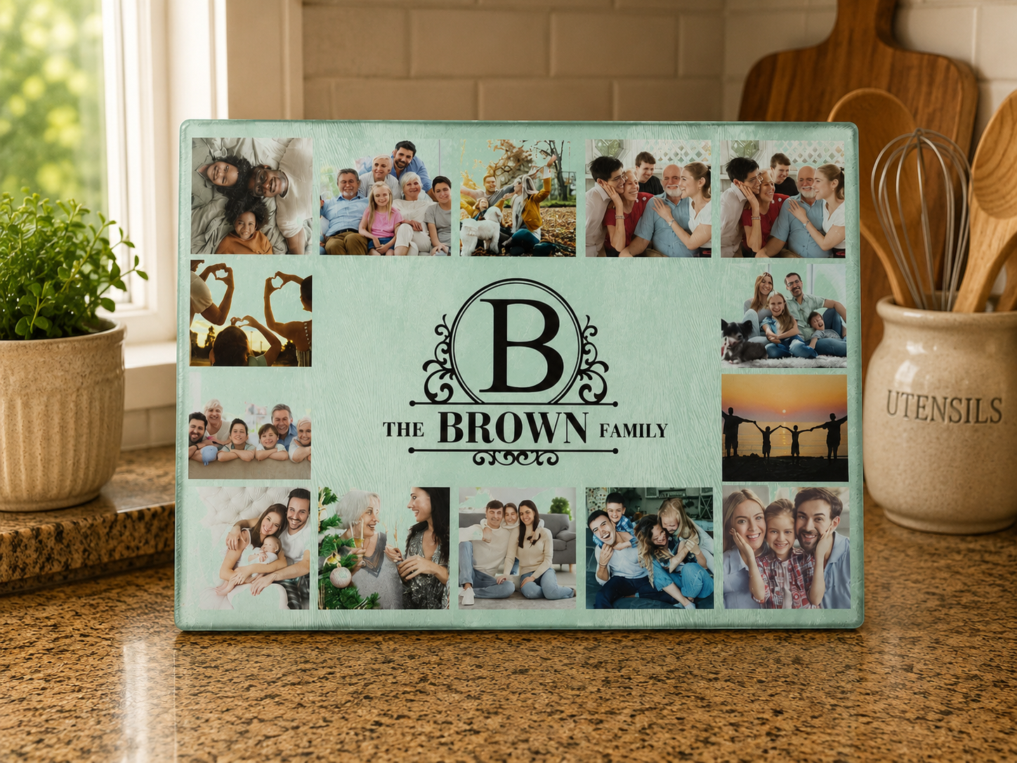 Family Photo Glass Cutting Board