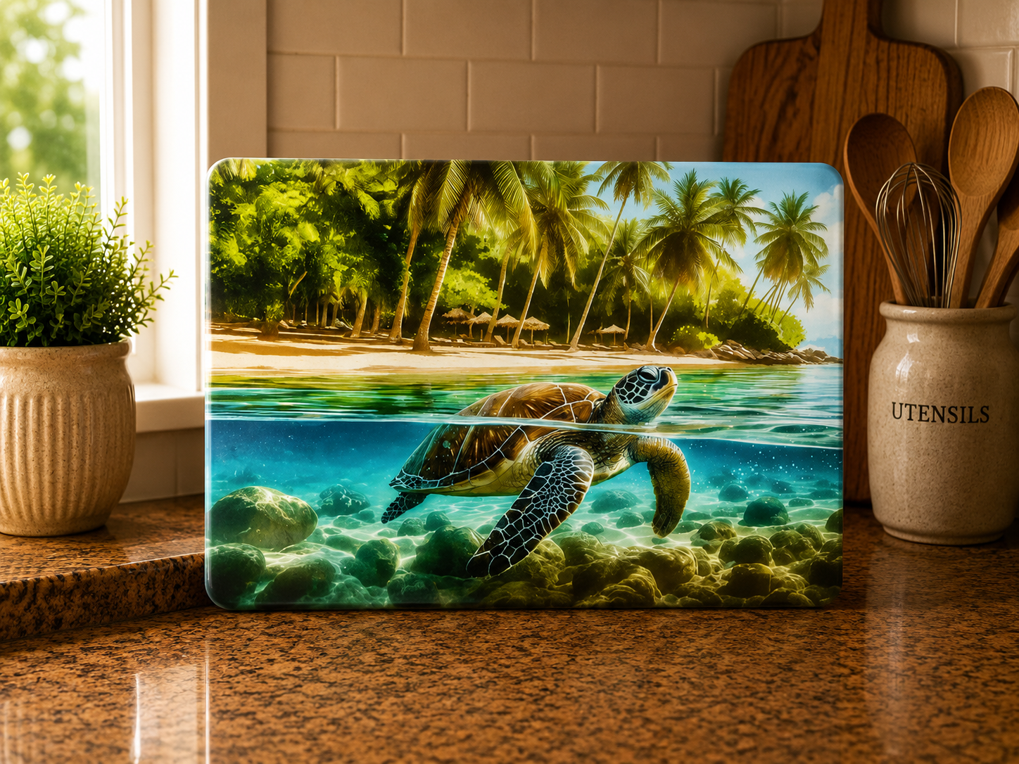 Tropical Turtle Glass Cutting Board