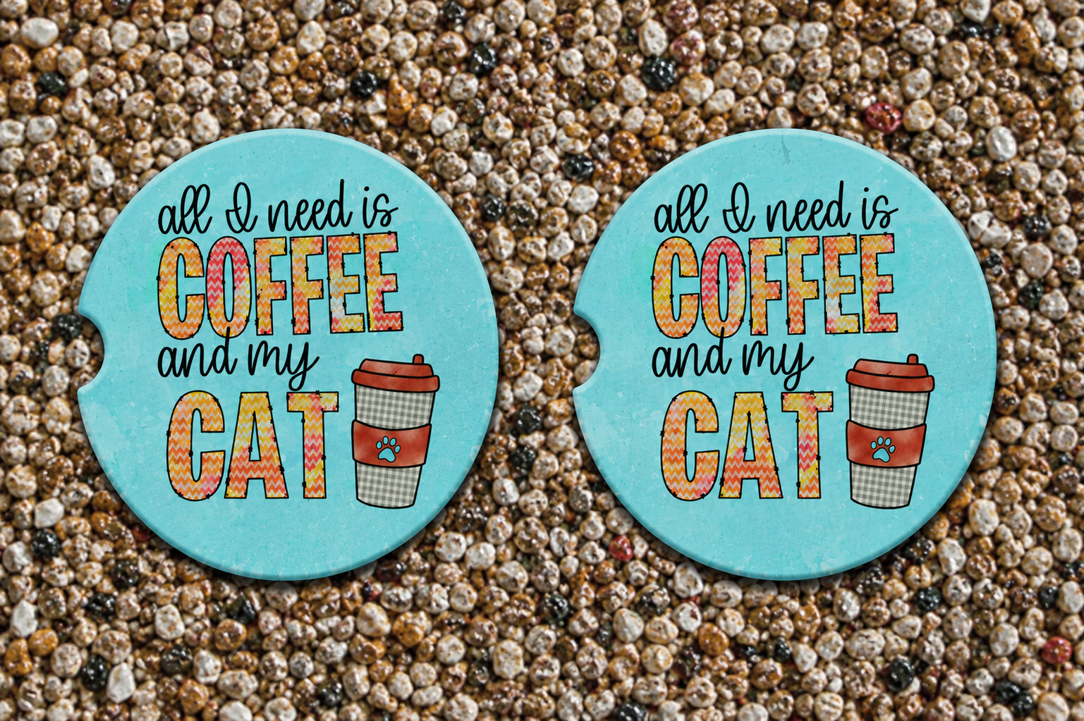 'Coffee and Cat' Anti-Skid Car Coasters
