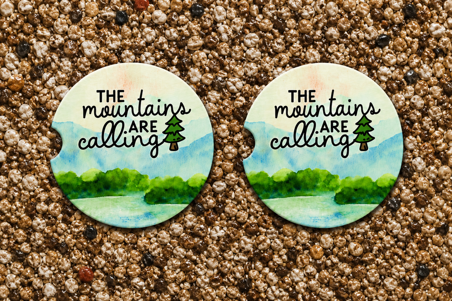 Adventurous Neoprene Car Coasters - The Mountains Are Calling