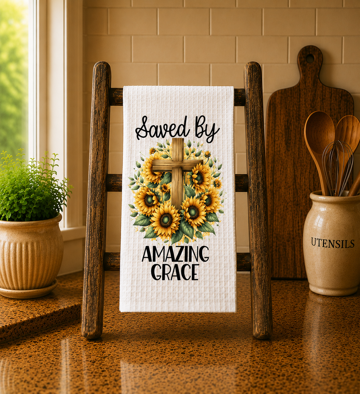 'Saved by Amazing Grace'  Kitchen Towel