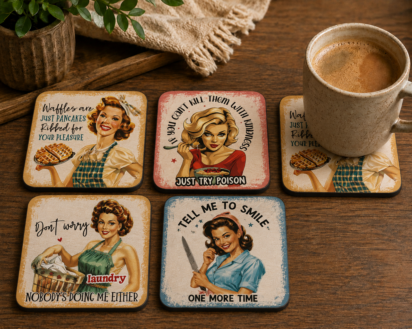 Retro Charm Coasters - Set of 4