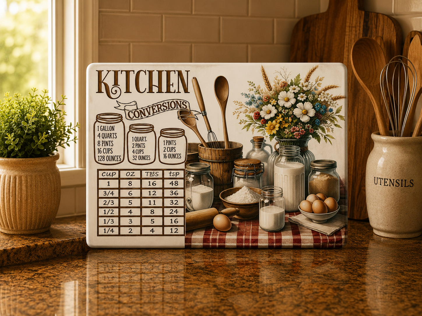 Rustic Kitchen Conversion Glass Cutting Board