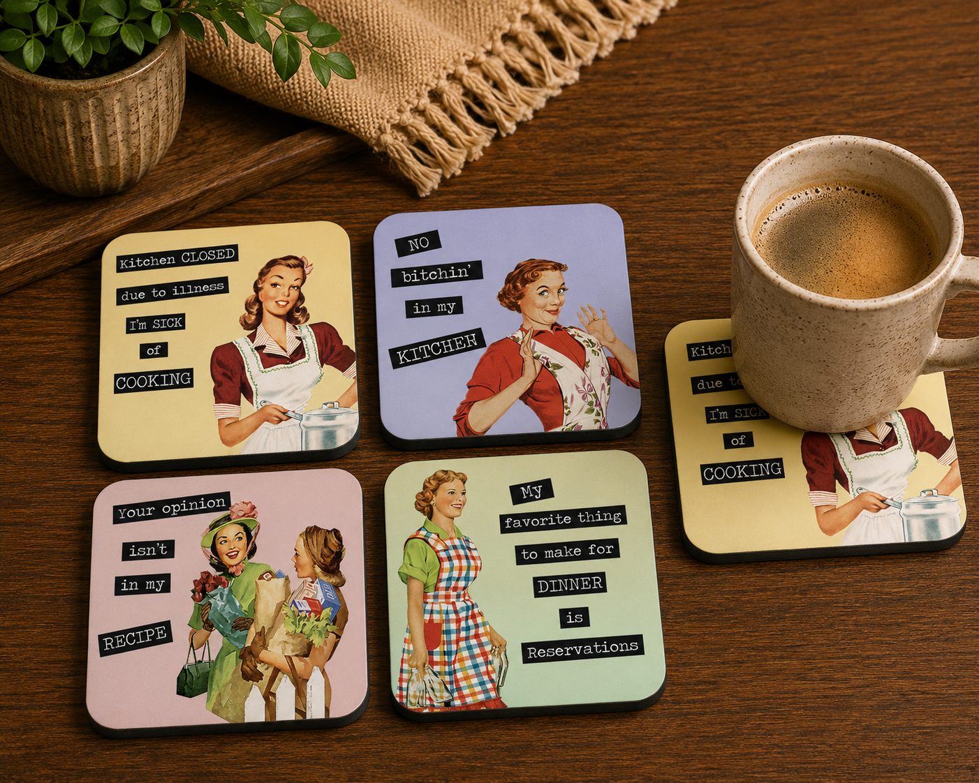 Retro Charm Fun Coaster Set