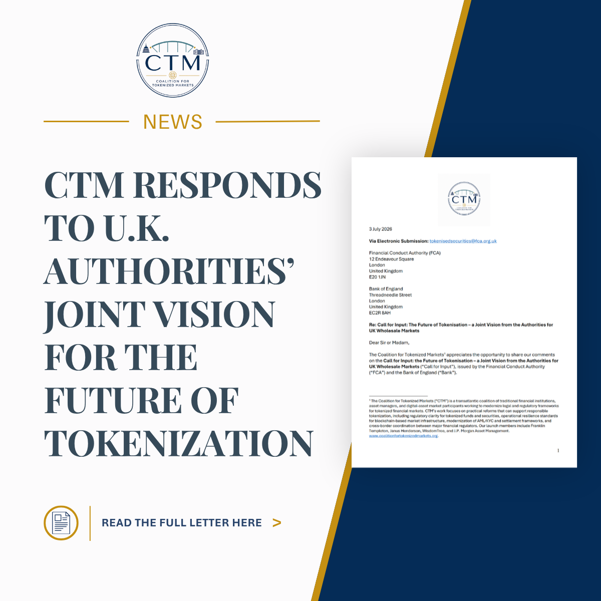 CTM Responds to U.K. Authorities’ Joint Vision for the Future of Tokenization