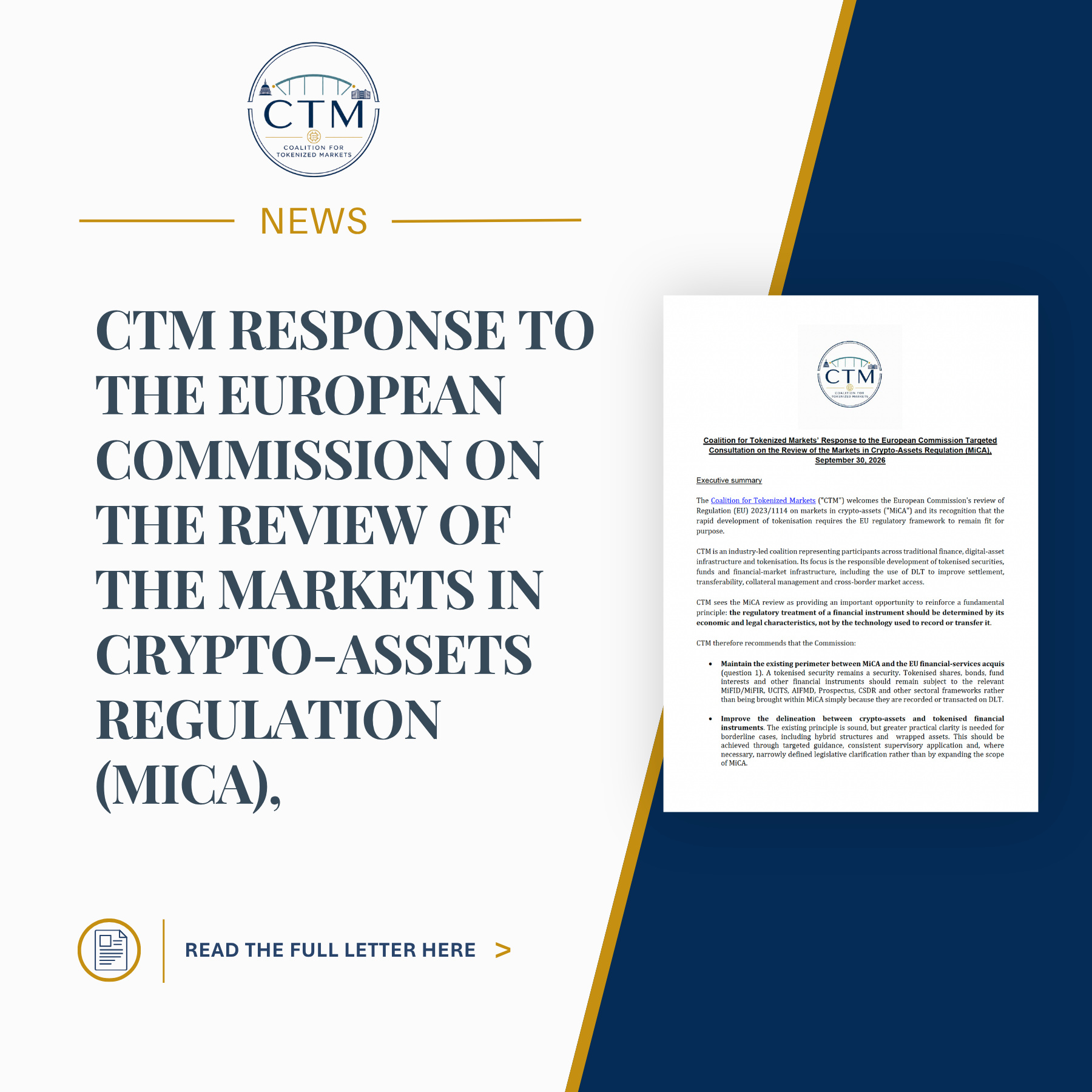Coalition for Tokenized Markets Calls for Regulatory Clarity in European Commission’s MiCA Review