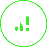 An icon of a magnifying glass over a bar chart indicating research or analysis, with a green circular outline.