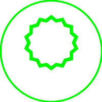 Green checkmark insignia with a circular outline and a ribbon at the bottom, on a black background.