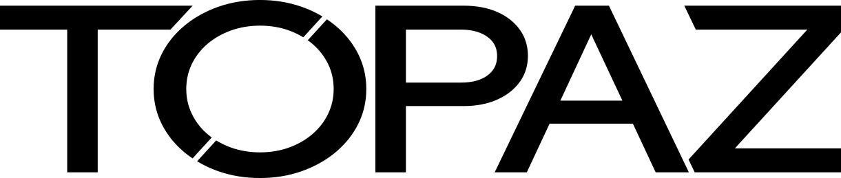 Black text on white background reading 'TOPAZ' with a stylized 'O' divided into two halves.