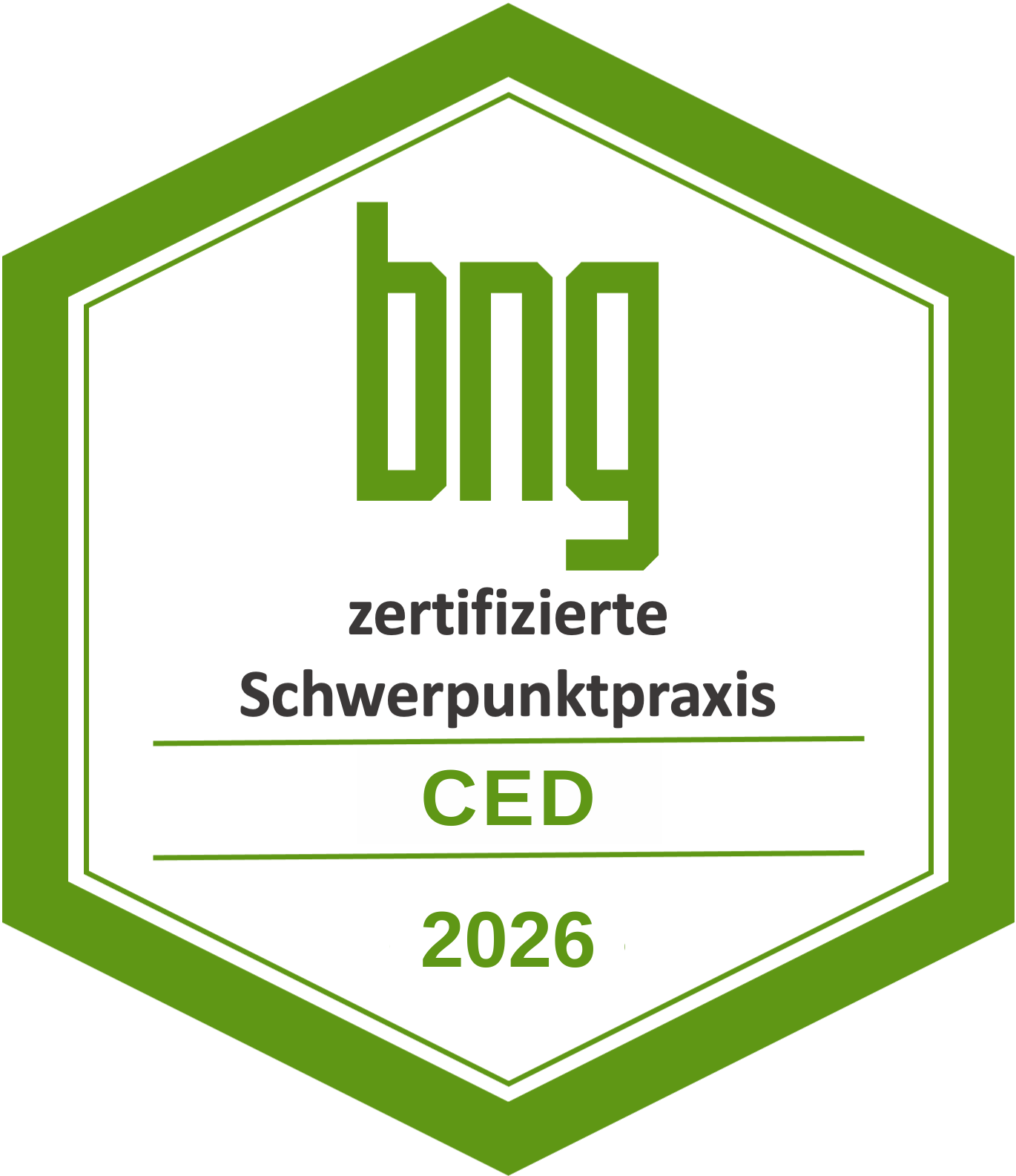 Zertifizierter Gesundheitspraktiker:in mit CED-Label, grünes Logo, Jahr 2026
