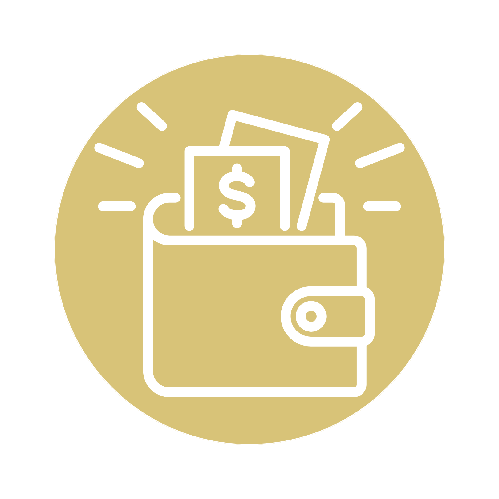 Icon of money and a camera on a yellow circular background.