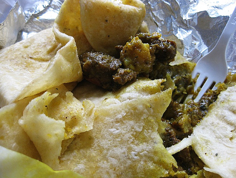 Curry goat and roti