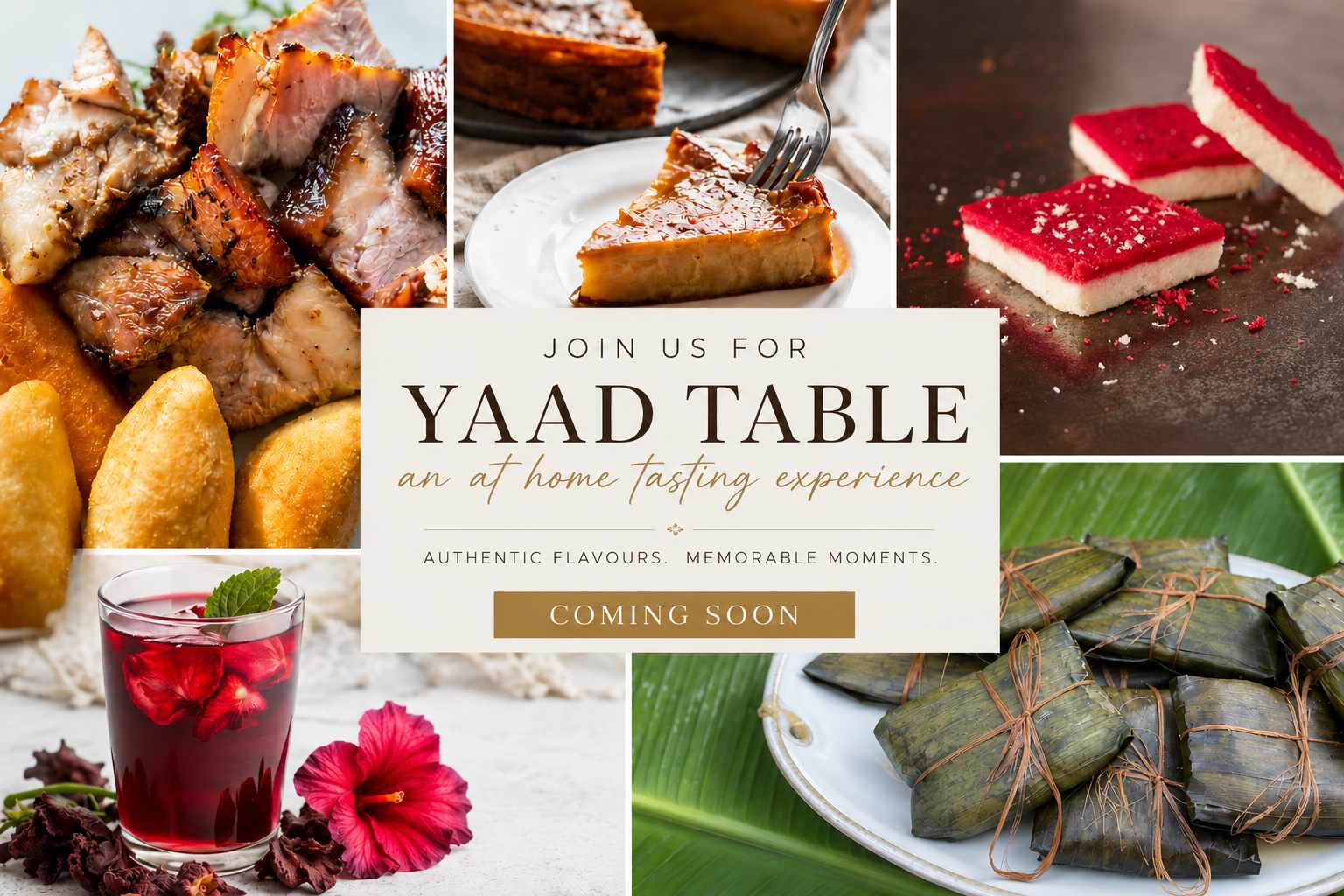 Promotional graphic for Yaad Table. Text reads: Join us for YAAD TABLE, an at home tasting experience. COMING SOON.