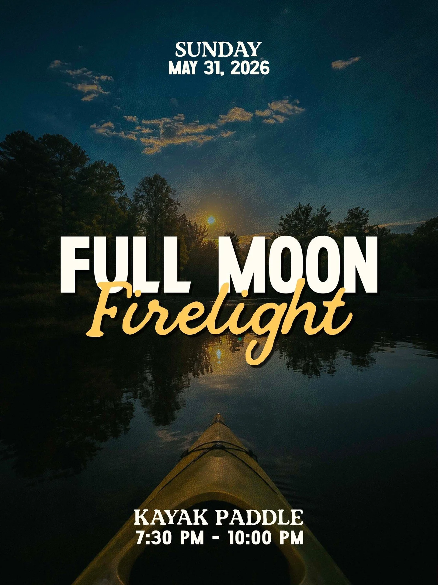 Some nights on the Pacolet are just different. 🌕

This Sunday, May 31st we are taking you out for the most magical night paddle in the Upstate &mdash; and spots are almost gone. Do not wait on this one! 🛶

🛶 All Kayak Equipment
🦺 Life Vest
✨ Glow