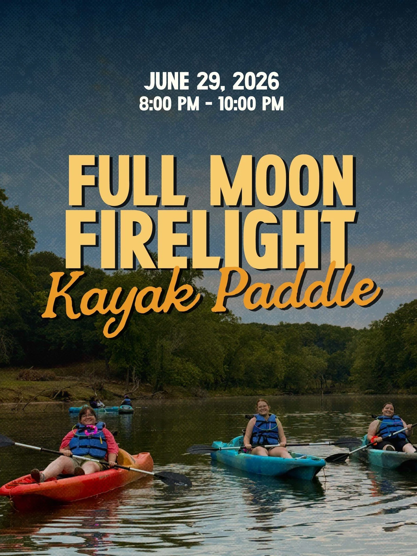 Enjoy the full moon on the Pacolet 🌕

Join us Monday, June 29th for our Full Moon Firelight Kayak Paddle &mdash; a 2.5 hour night paddle under the light of the full moon. Glow in the dark fun pack included, and a cozy campfire with snacks waiting fo