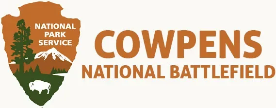 Cowpens National Battlefield logo with a mountain, tree, and cow images.