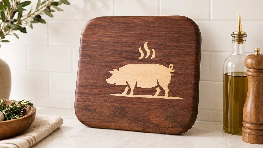 BBQ Pig Inlay - Walnut, Maple (13.5x10x1.5)