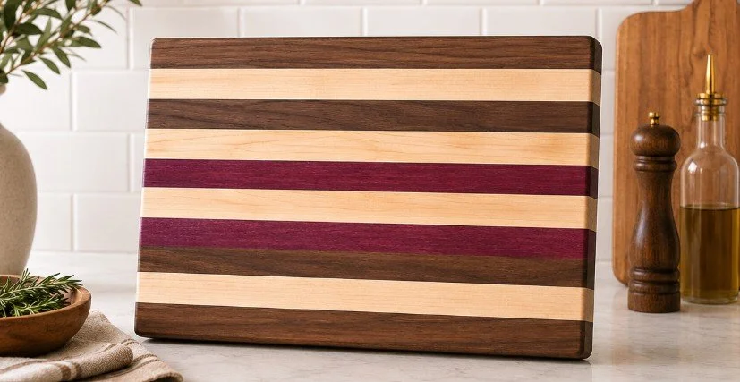 Stripes of Distinction - Maple, Walnut, Purple Heart  (16x11x1.5)