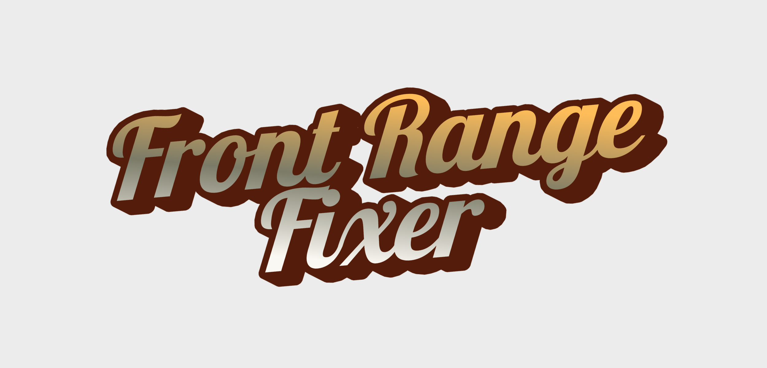 3D text that reads 'Front Range Fixer' with a brown shadow effect on a light background