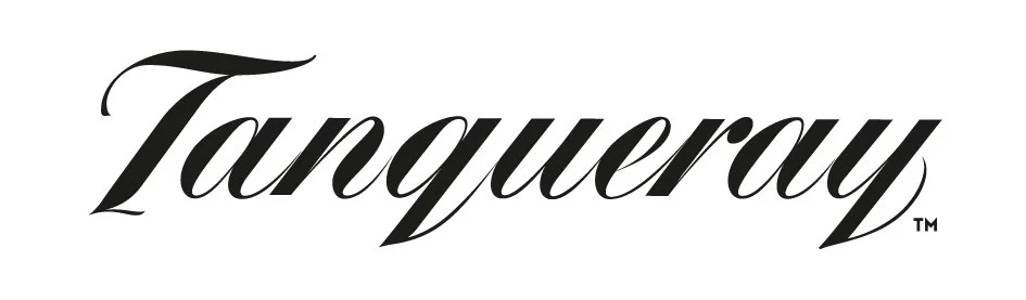 The word 'Tanqueray' in black cursive font on a white background, representing the logo of the Tanqueray gin brand.