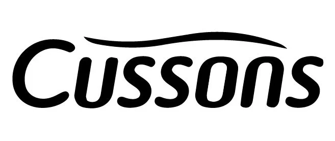 Cussons logo with text in a stylized font and a curved line above the word