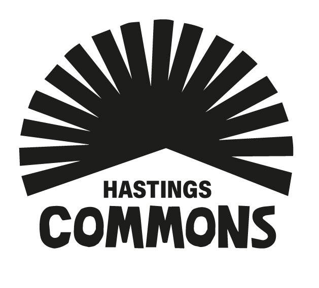 Logo with a sunburst design and the words "Hastings Commons" in bold text.