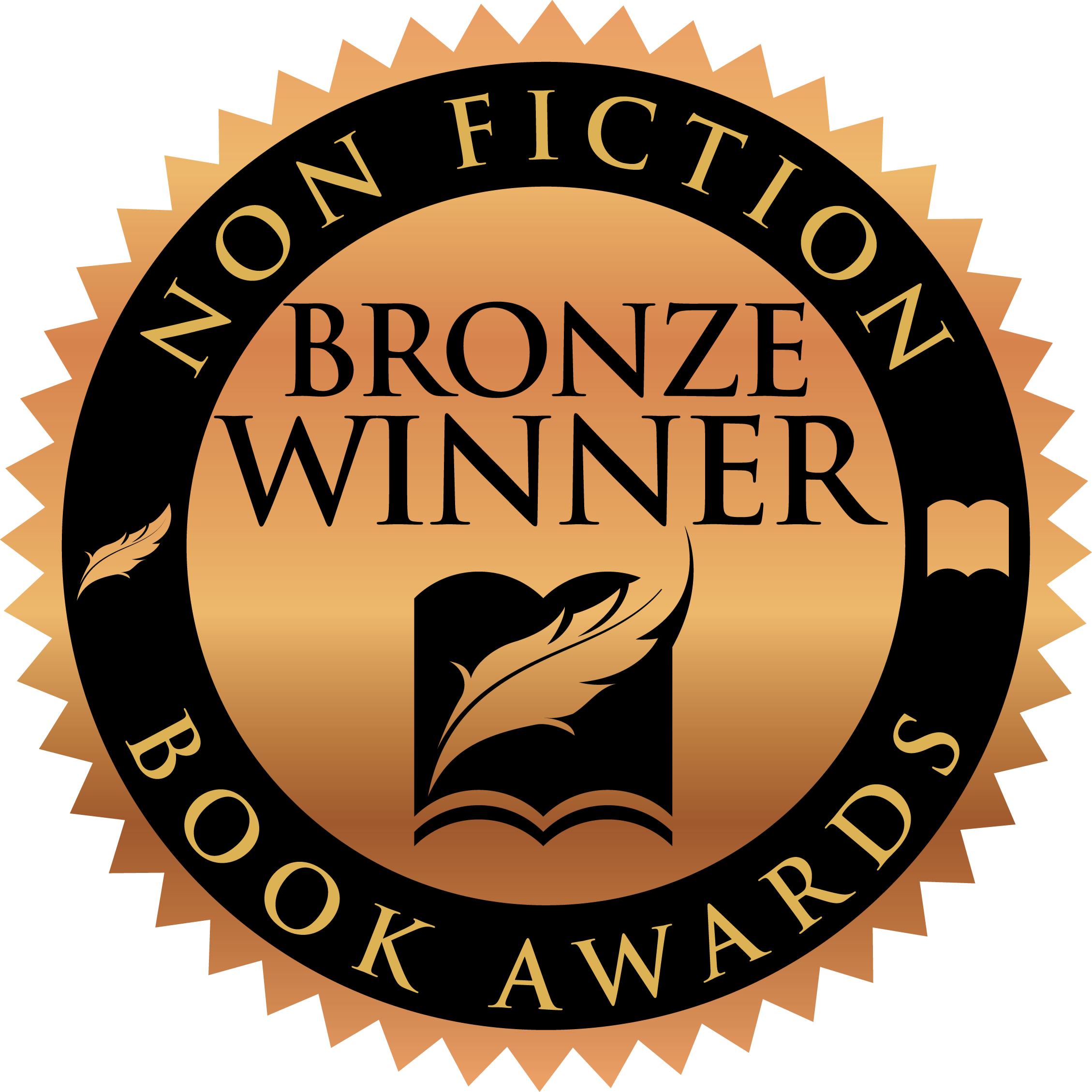Gold and black badge with text 'Bronze Award' in the center, surrounded by words 'Winner' and decorative elements.