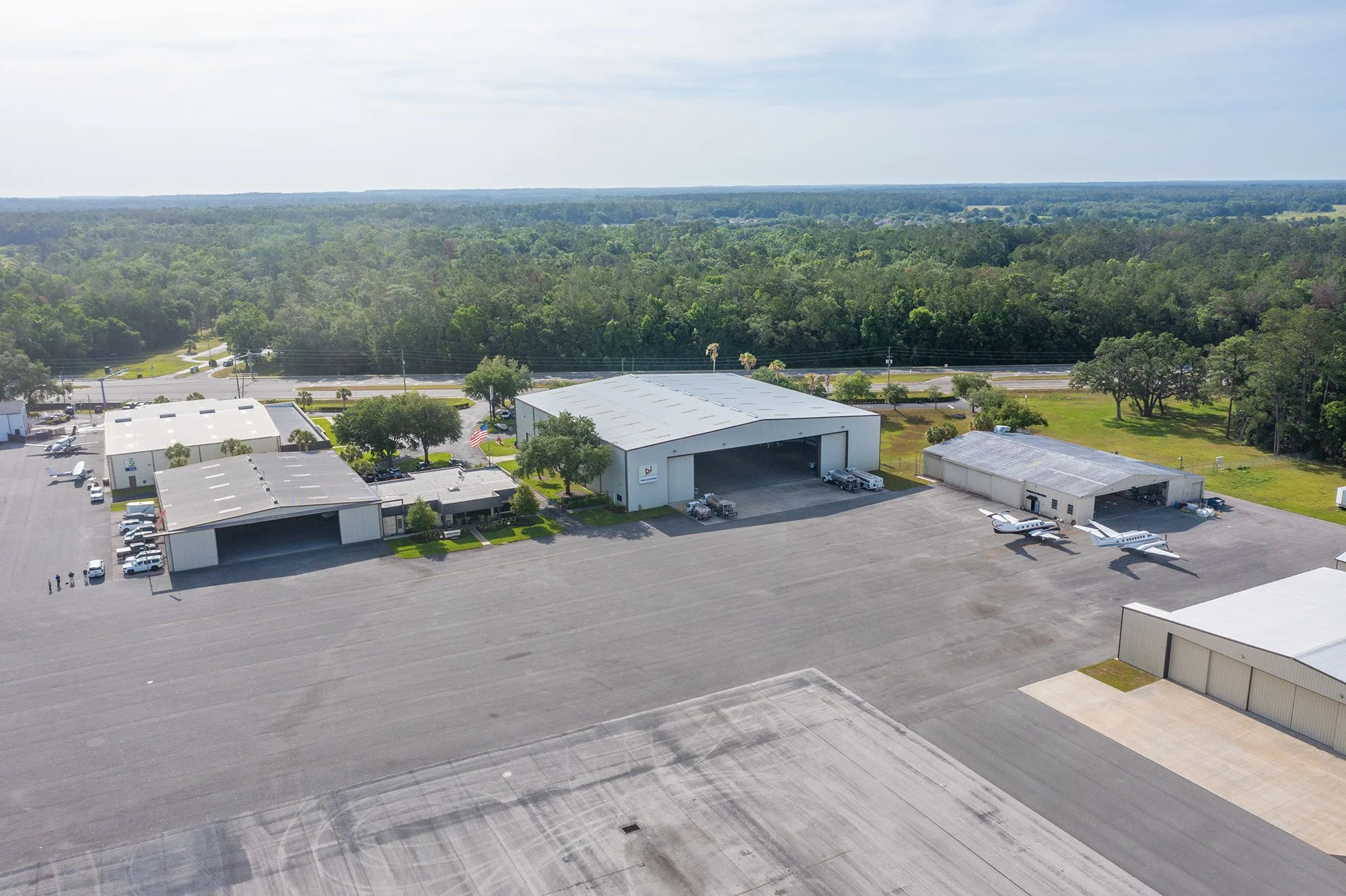 An aerial view of a small airport