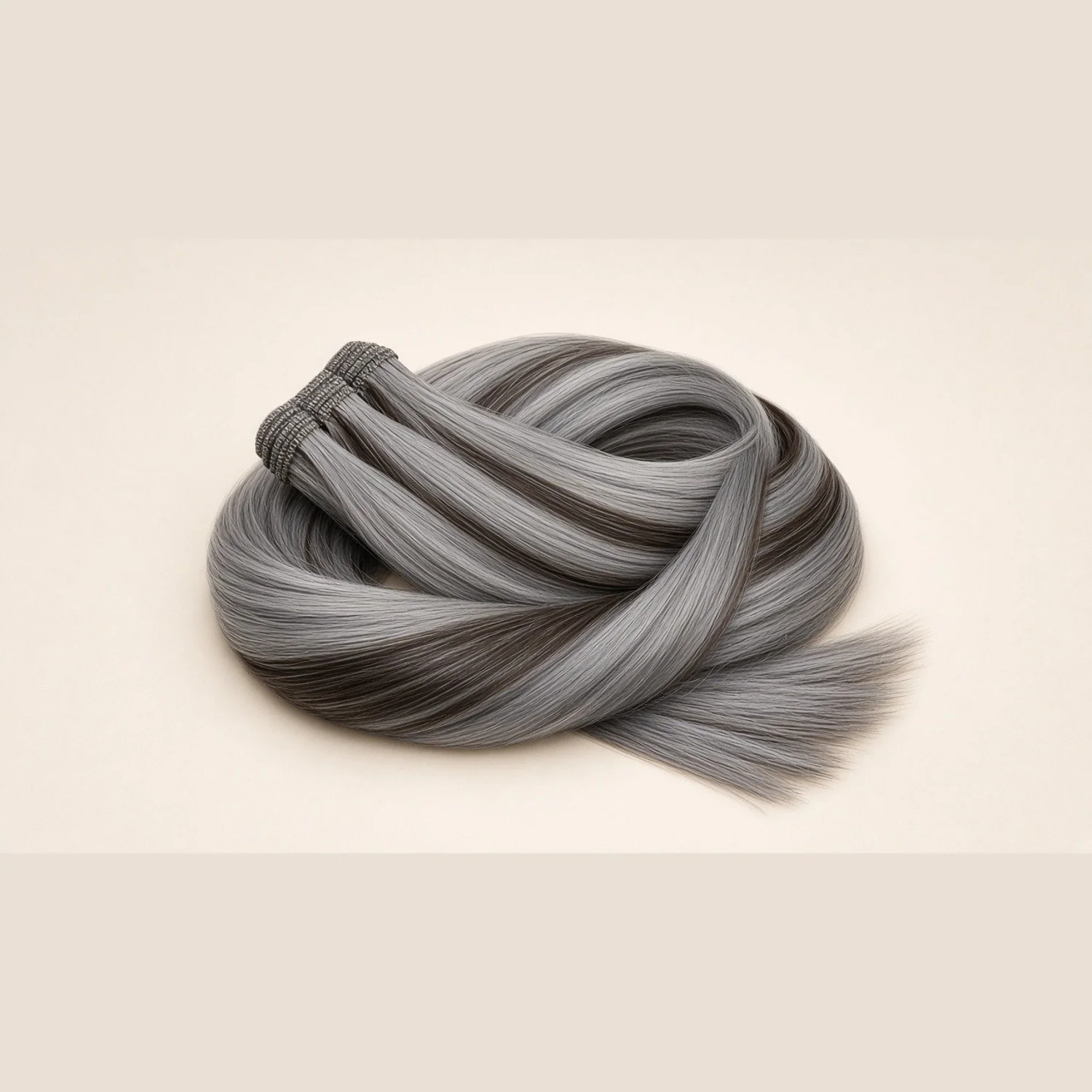 Russian Hair Extensions 28" Silver/#2 Silver with Brown Lowlights Straight