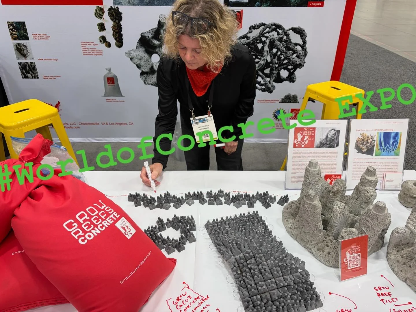 OK, here we are at the literal @worldofconcreteshow introducing GRoW&rsquo;s environmentally positive, reef building concrete and Reef Tile to the concrete world, literally!  So far, so good🦪‼️