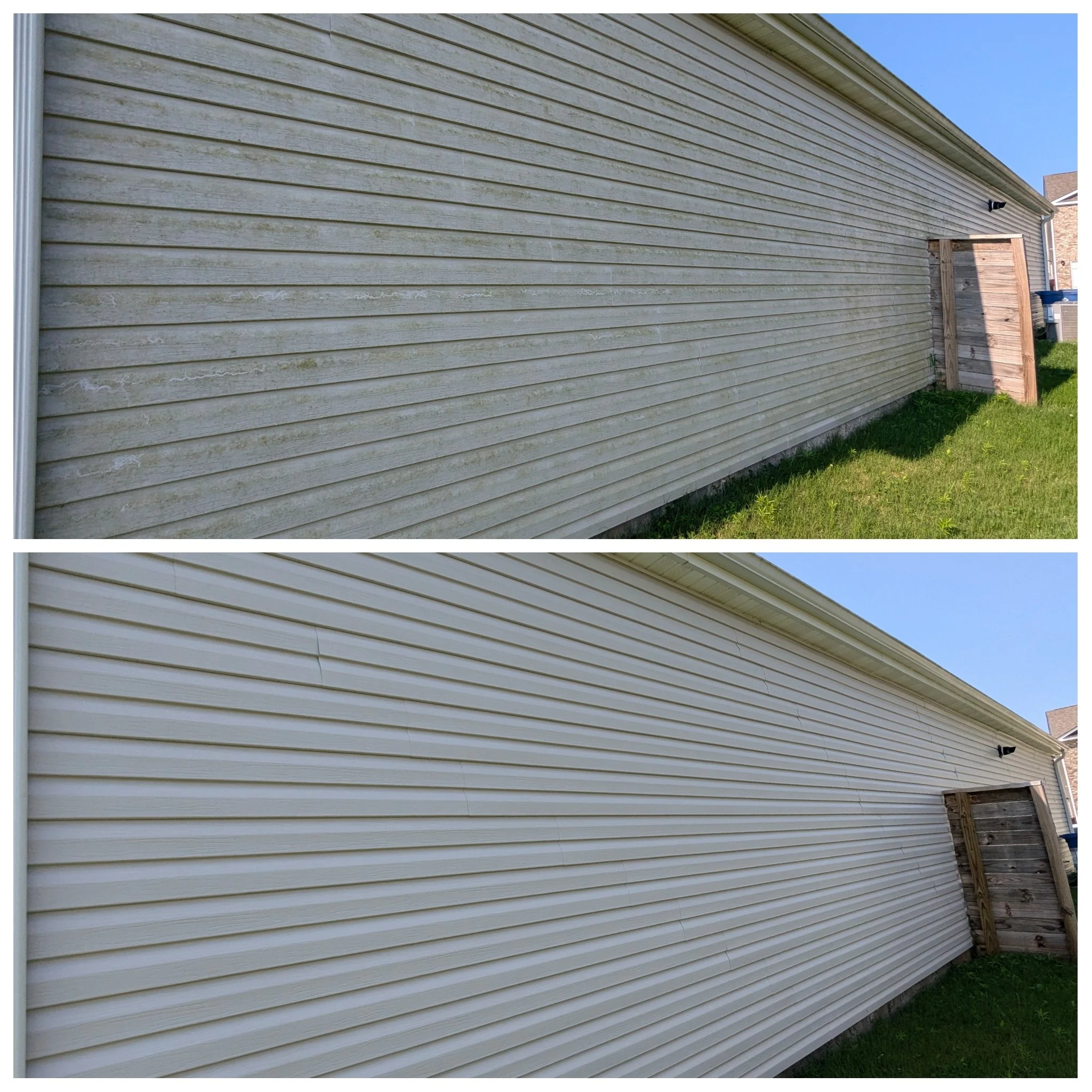 House washing and wood restoration project completed by Pristine Power Clean in Oak Ridge, Tennessee.