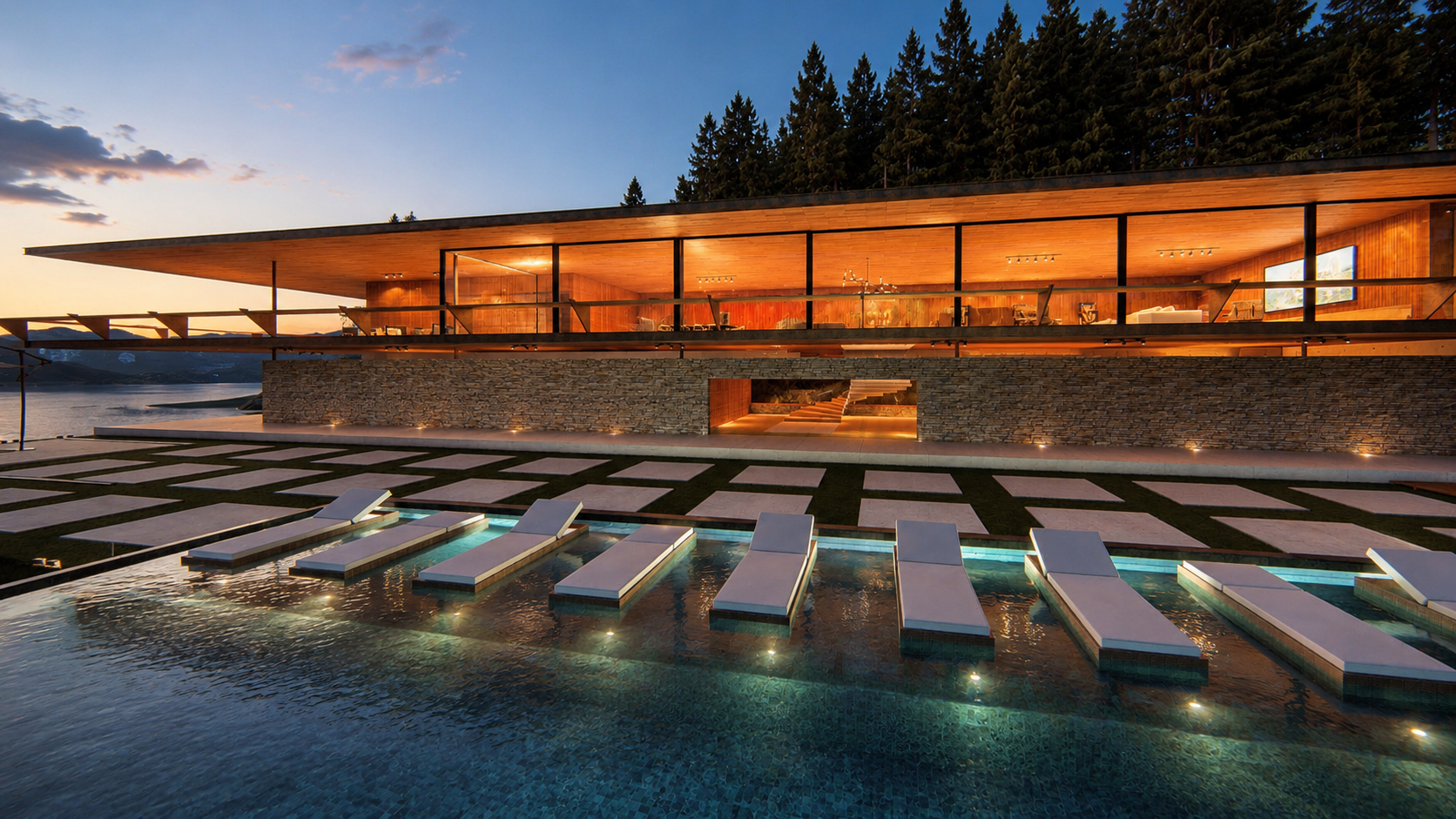 Casa contemporânea de alto padrão em Ilha Bela SP, com arquitetura minimalista integrada à natureza, estrutura metálica leve, grandes panos de vidro, piscina de borda infinita, vista para o mar e acabamento sofisticado em madeira e pedra natural. Pro